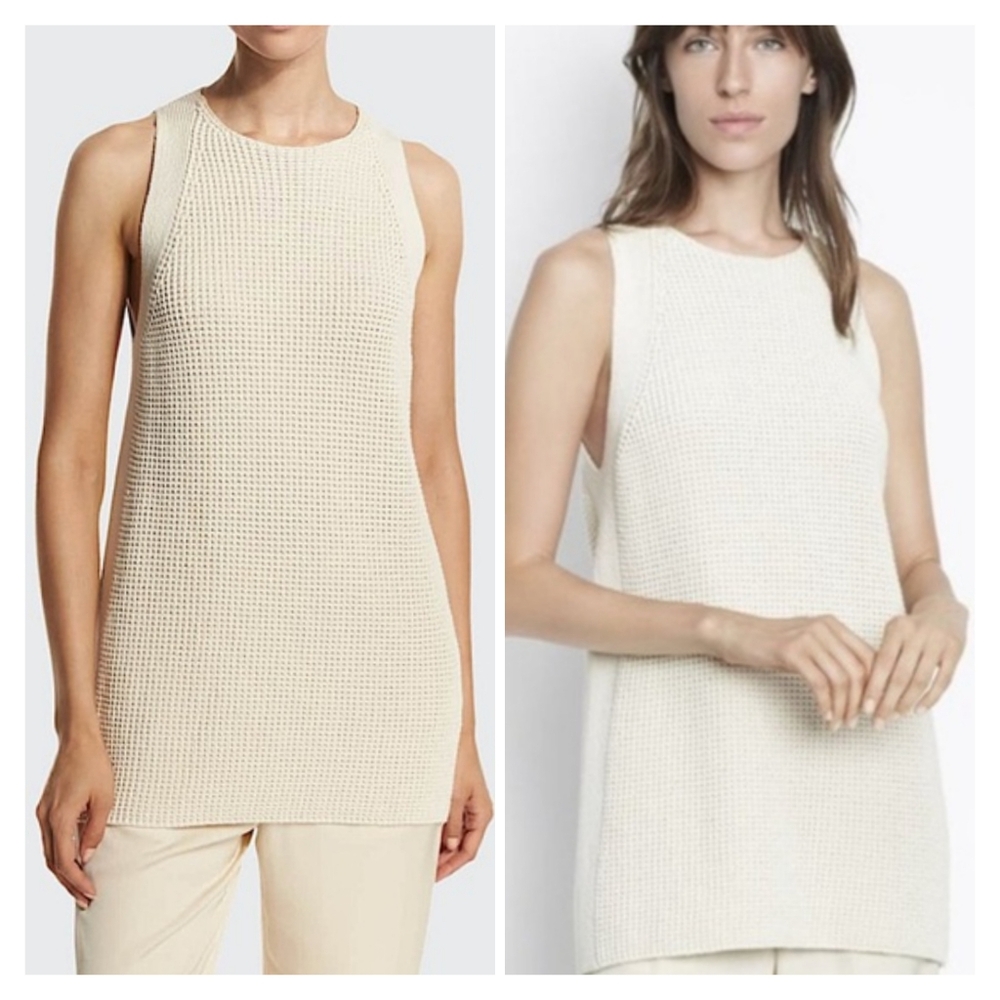 Vince Cream Wafflestitch Sleeveless Knit Top Size L